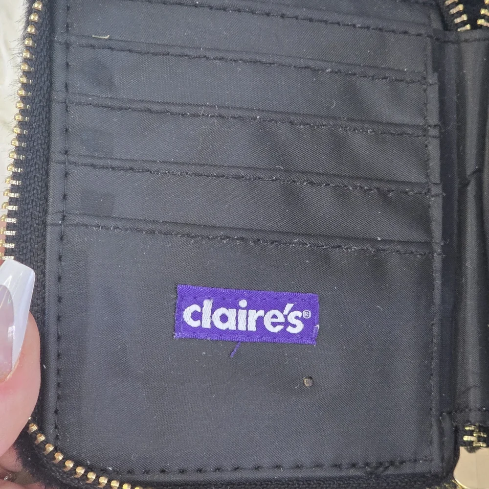 Claire's Black Gold Square Zip Around Elegant Faux Fur Wallet Clutch Purse